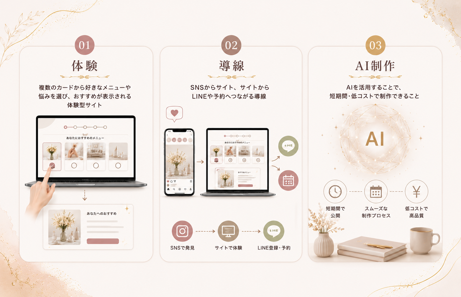 AIを活用した体験、導線、短期間低コストという3つのメリット