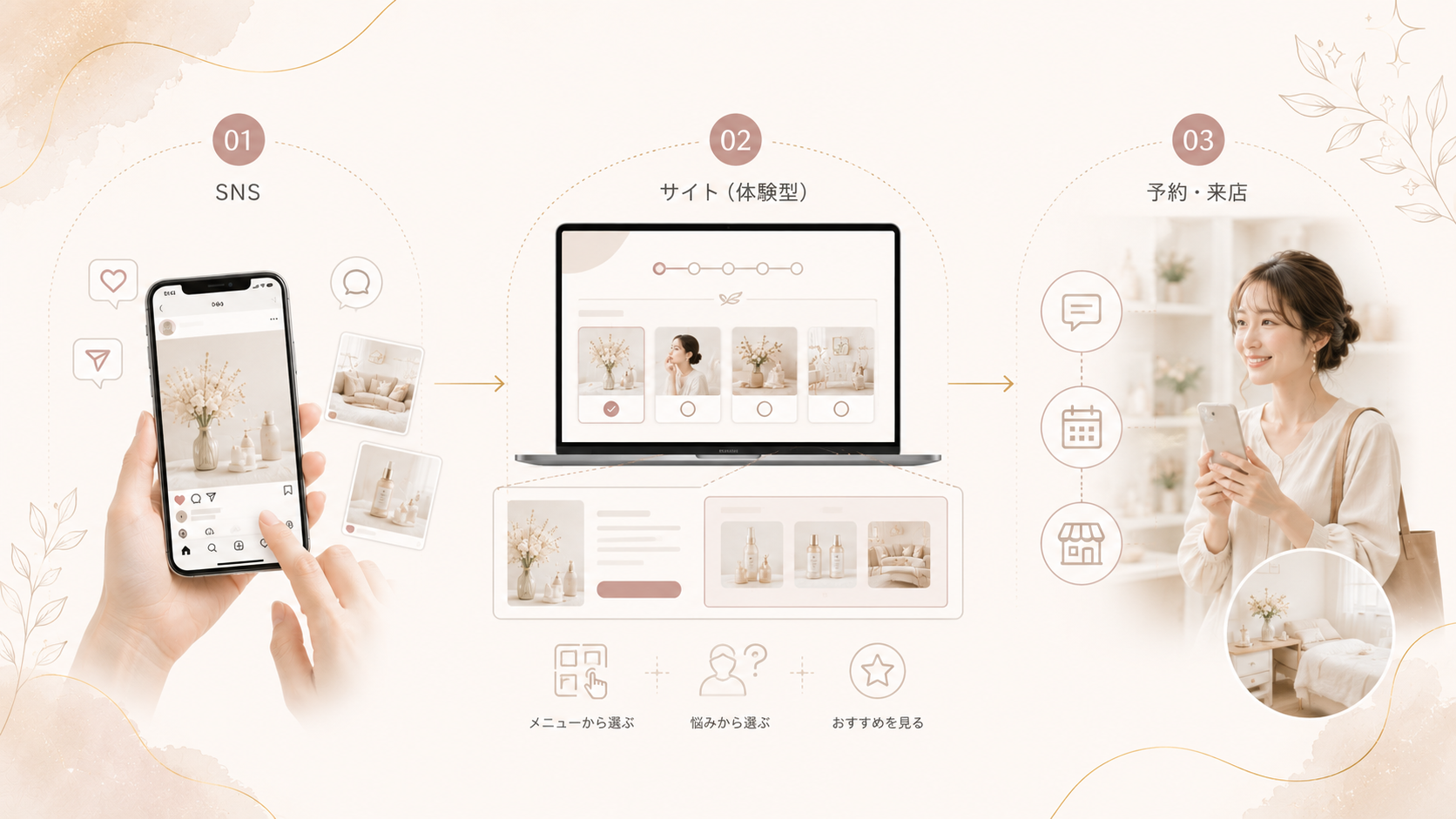Instagramから体験型サイト、LINE、予約へつながる仕組み